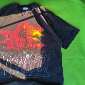 Large 90s Vintage Native American Warrior Horse Shirt Black Single Stitch